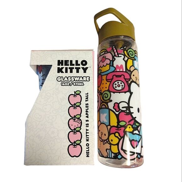 HELLO KITTY Colorful Water Bottle And Glass Tumbler Bundle NWT - Picture 10 of 16